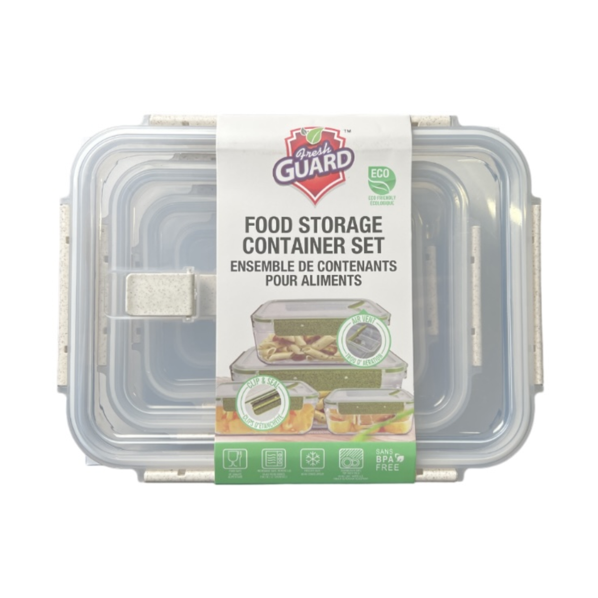 Juego de recipientes rectangulares para almacenamiento de alimentos FreshGuard, 4 unidades