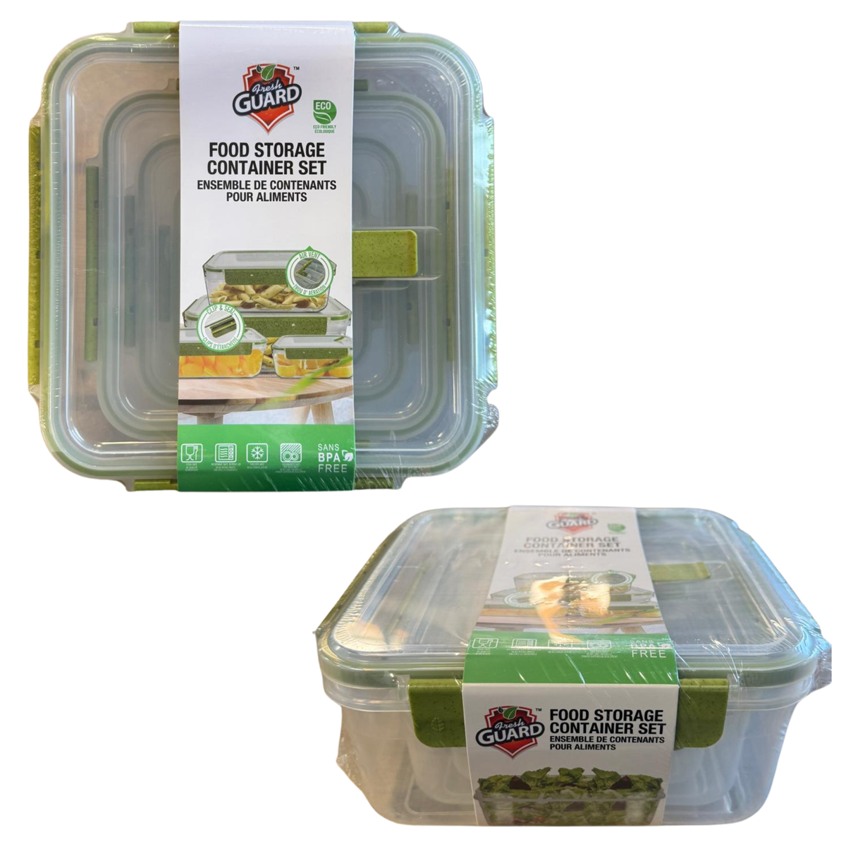 Juego de recipientes cuadrados para alimentos FreshGuard, 4 piezas