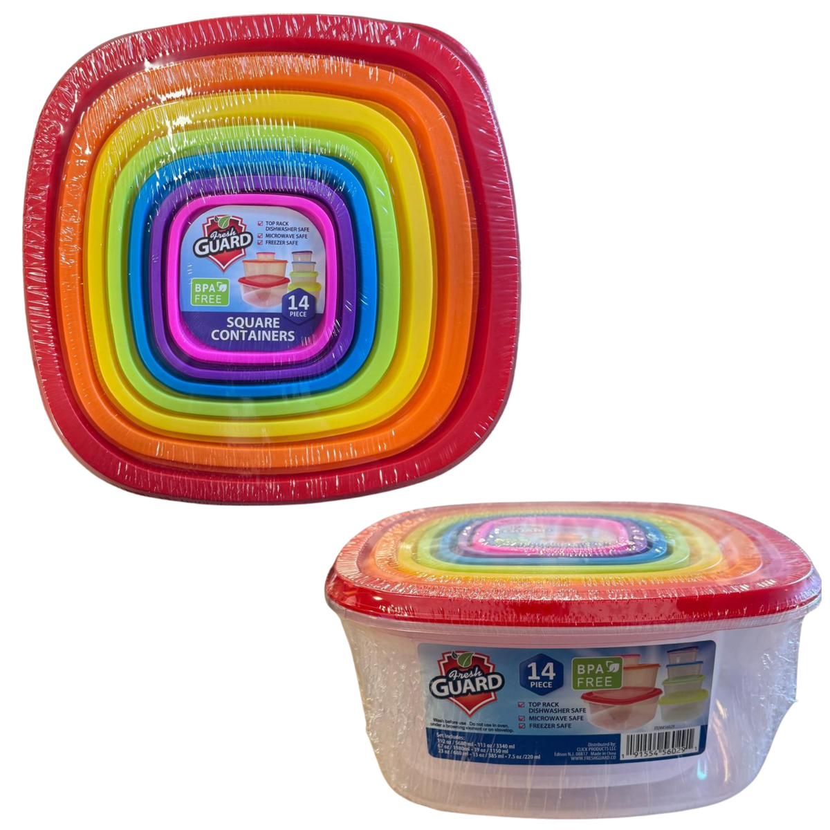 Juego de recipientes cuadrados para alimentos FreshGuard, grande, 7 piezas