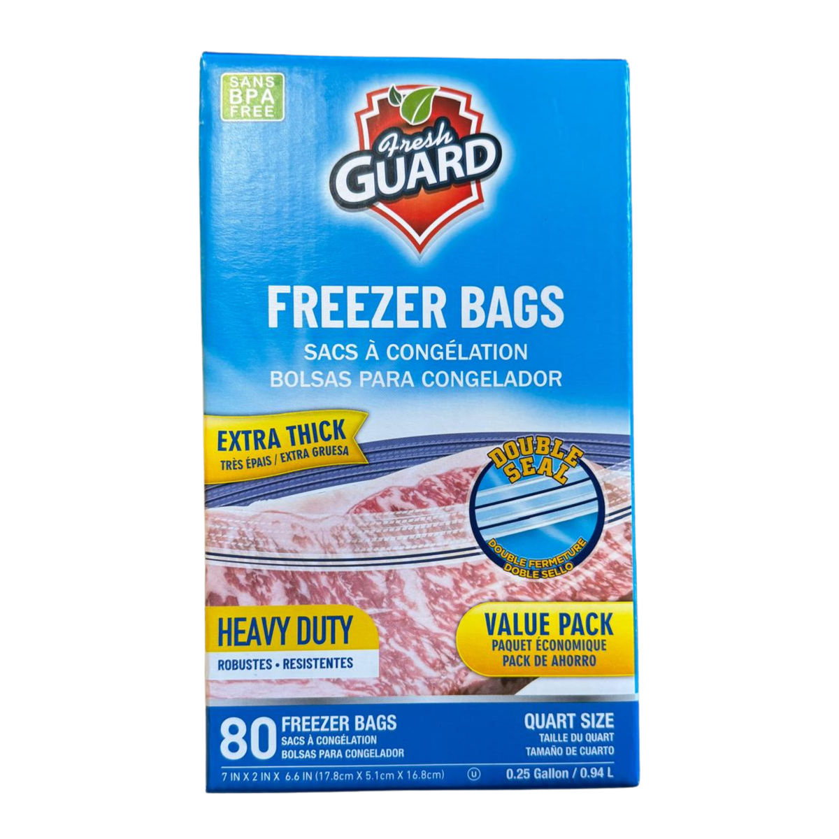Bolsas para congelador FreshGuard, 1 caja de 80 unidades, 1 cuarto de galón