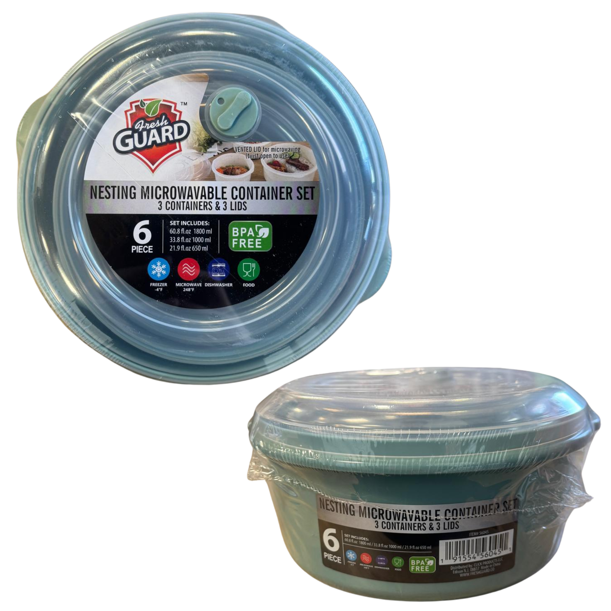 Juego de recipientes redondos aptos para microondas FreshGuard, 1/3 unidades