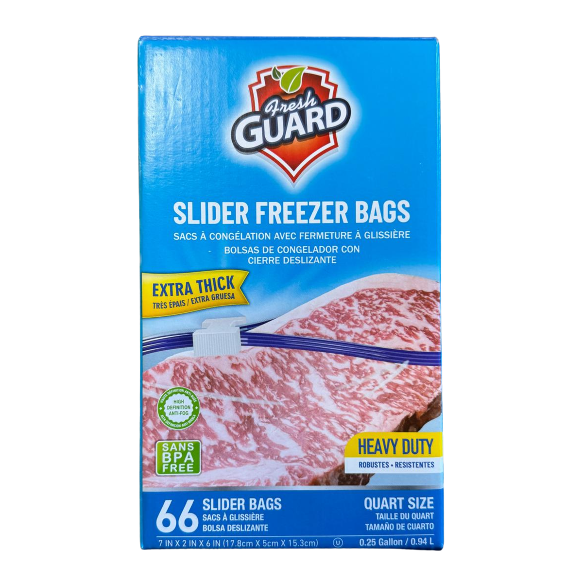 Bolsas para congelador FreshGuard con cierre deslizante, 1 caja de 66 unidades, 1 cuarto de galón
