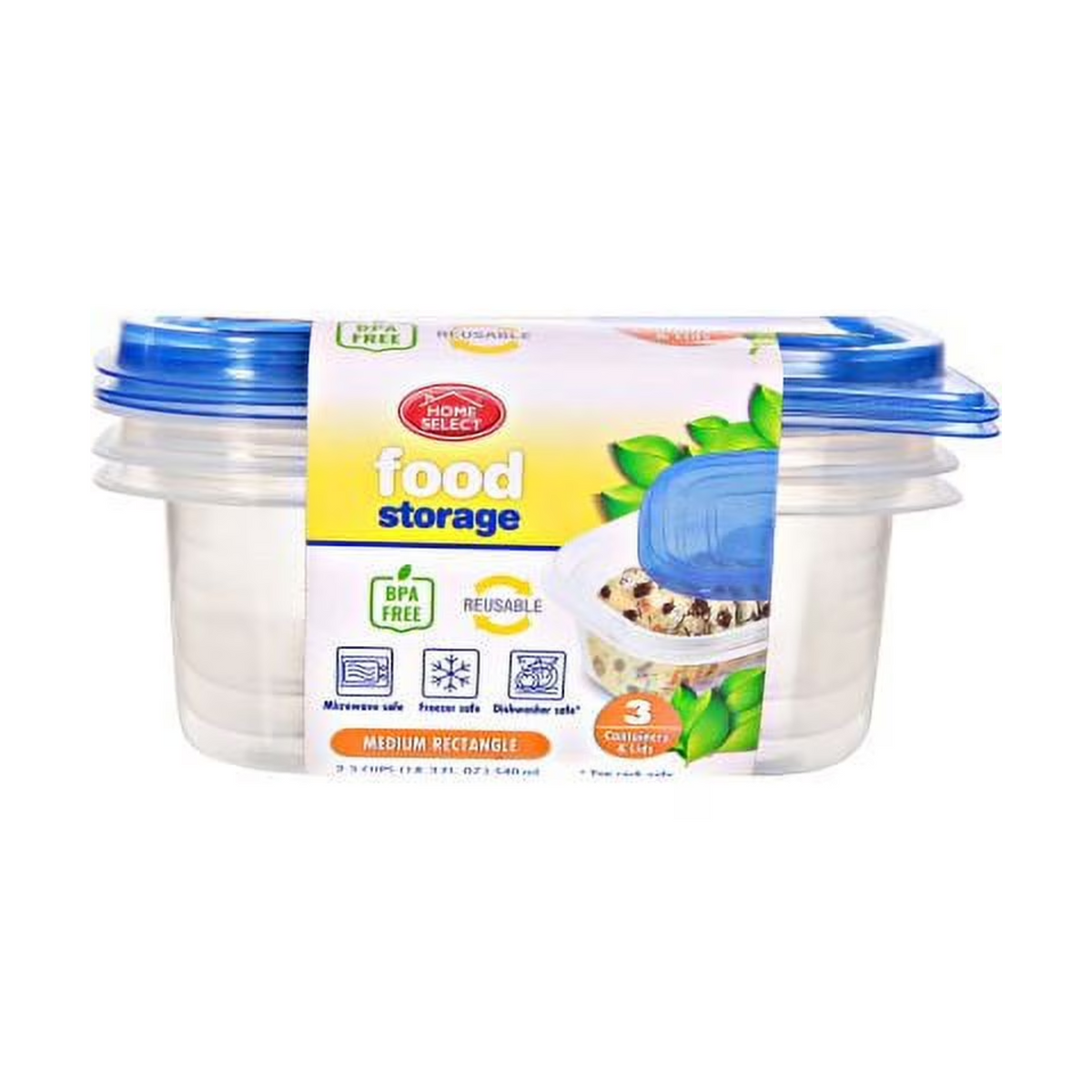 Recipiente para alimentos rectangular mediano Home Select 12/3 unidades
