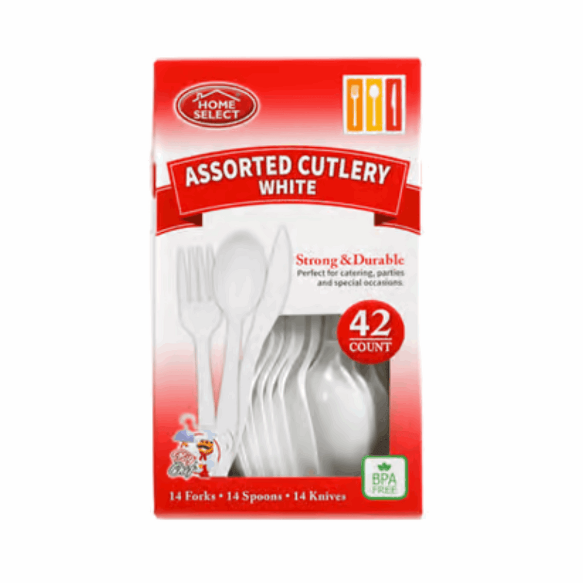 Home Select Assorted Cutlery White 12/42ct