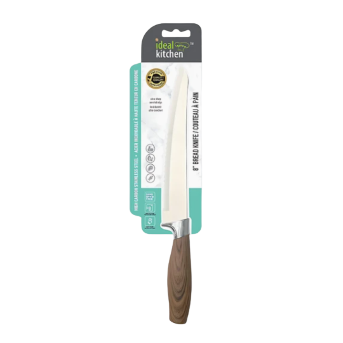 Cuchillo de cocina ideal con mango de madera para pan de 8"