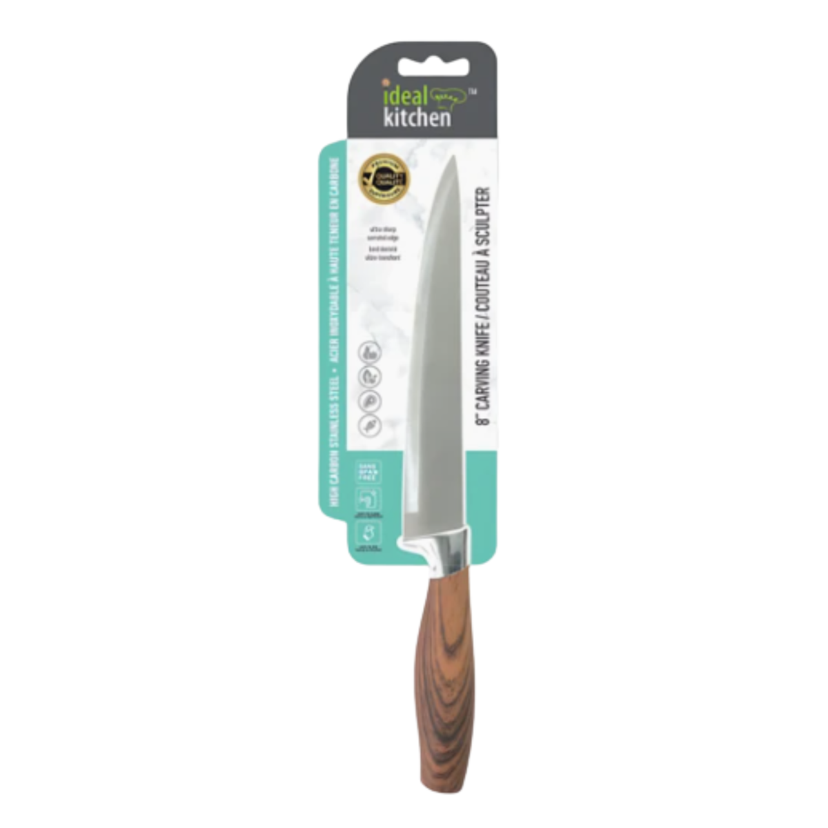 Cuchillo de cocina ideal con mango de madera, cuchillo de trinchar de 8"