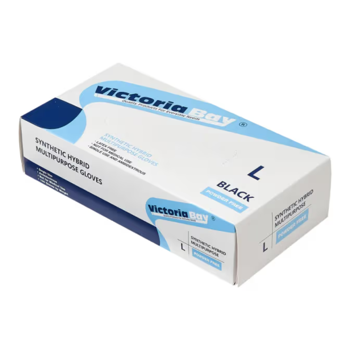 Guantes de examen de nitrilo Victora Bay negros, talla L, caja de 100 unidades