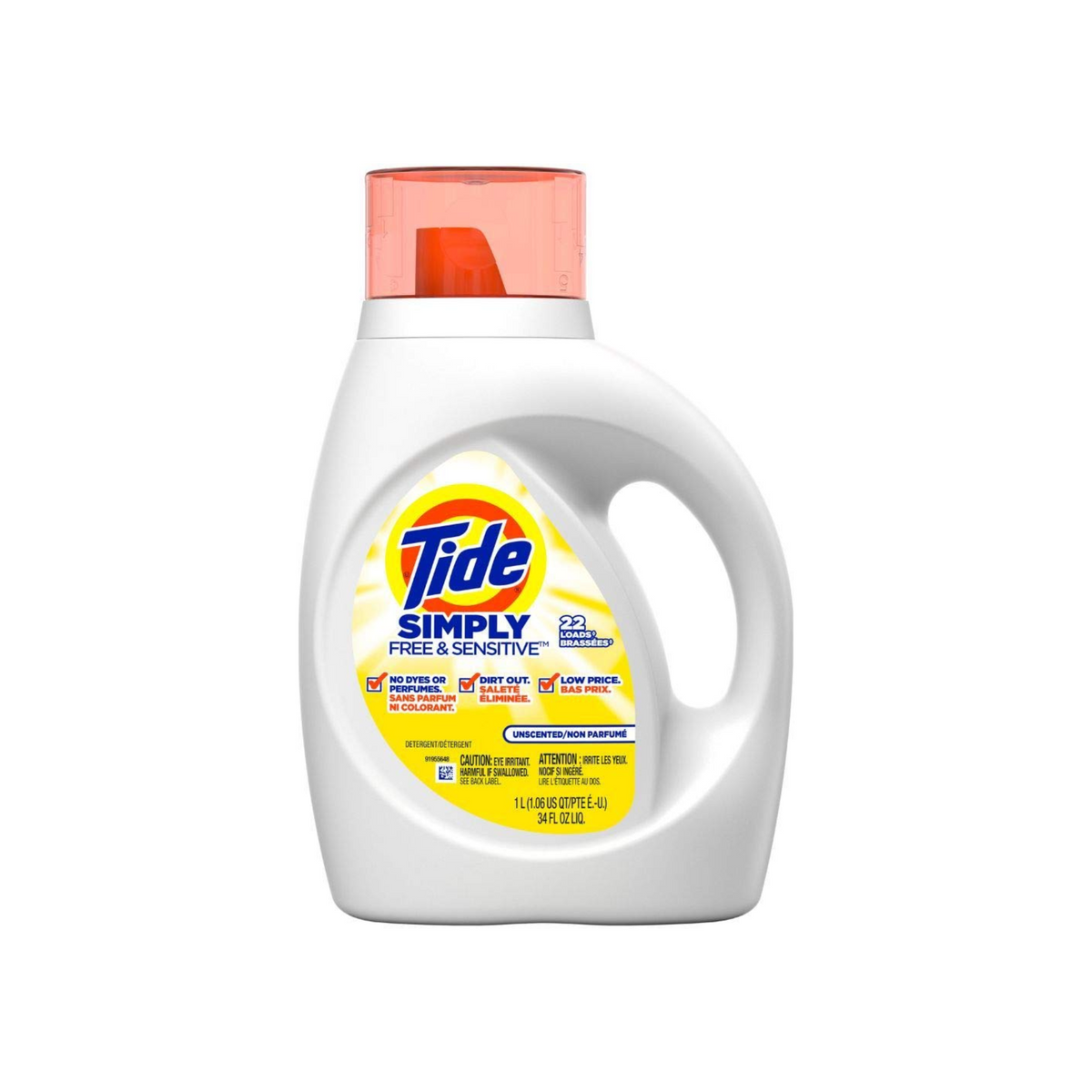 Detergente Tide sin fragancia 6/34oz