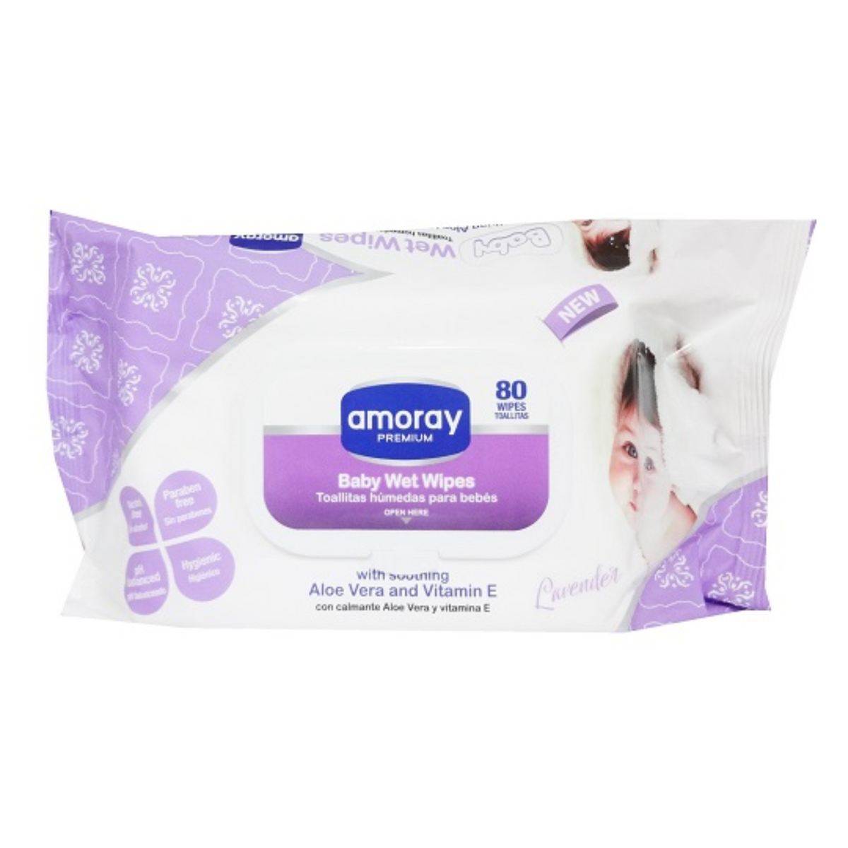 Toallitas húmedas para bebé Amoray aroma lavanda 24/80 unidades