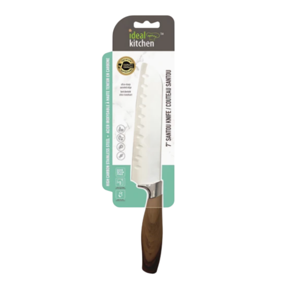 Ideal Kitchen Knife w/ Wood Handle Santoku Knife 7"